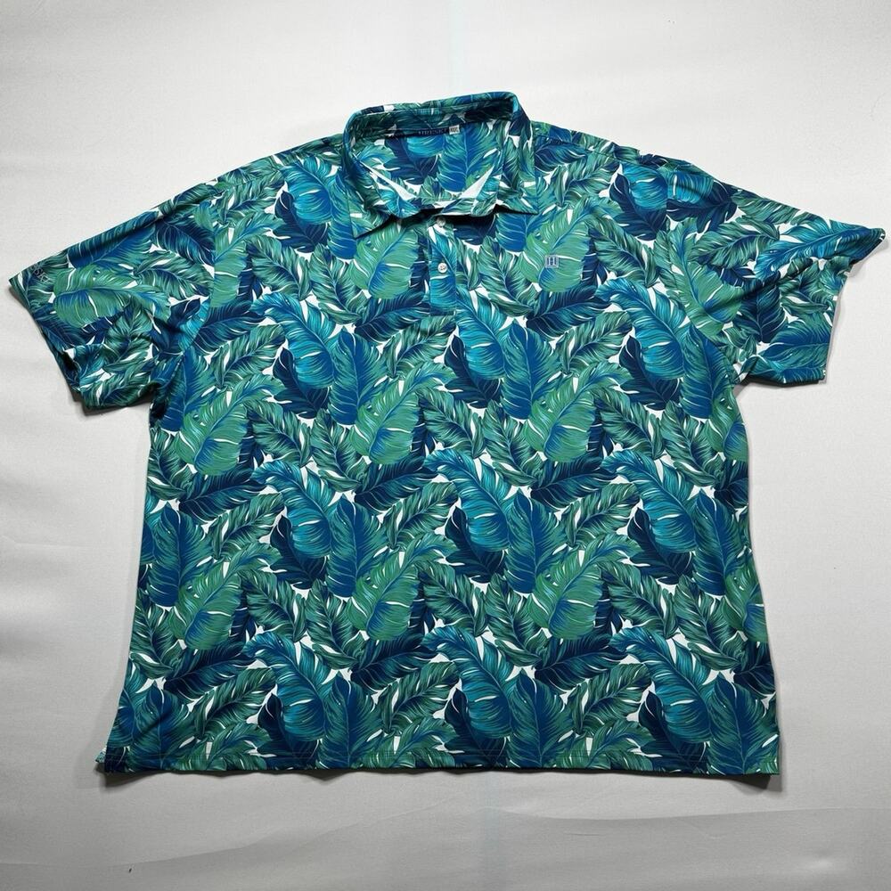 Hreski Men's Short Sleeve Leaf Print Performance Golf Polo Shirt - Size 3XL*